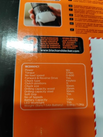 1250400-4 Skruvdragare Black & Decker BCD001C1-QW 18V