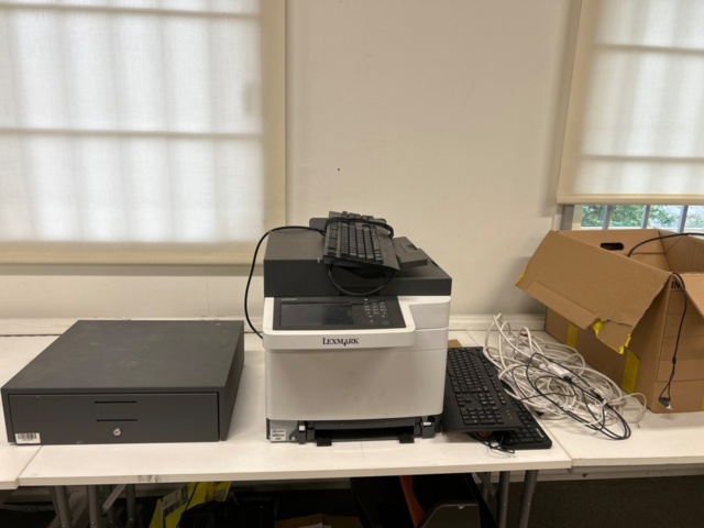 1224565-1 Lexmark printer, cash drawer, various cables and connectors