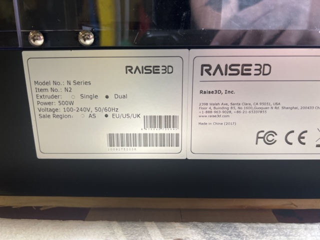 1180931-13 3D Printer with Filament and Accessories - Raise3D N Series N2 -2017