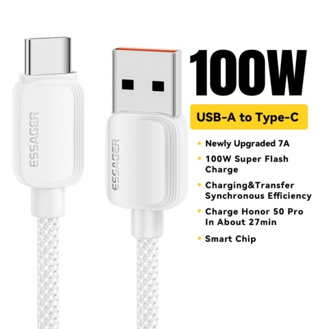 1252143-2 10 st ladd/synkkkabel USB-A - USB-C 100W max, 1 meter, flätad - Frakt ingår