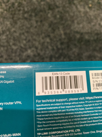 1093897-3 VPN Router TP-Link ER605 V2 Omada Gigabit