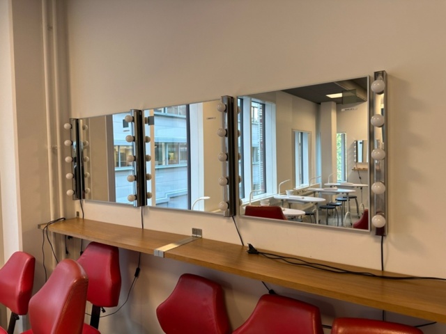 956646-1 3 mirrors Hovet Ikea, 4 wall lamp strips Musik Ikea, 2 shelves Lack Ikea