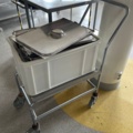 1225522-2 Stainless bench, 2 stainless steel carts with contents