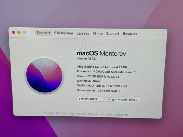 1239895-7 iMac 27" Retina 5K (2015), 4.0 GHz i7, 32 GB RAM, 121 GB Flash + 2 TB SATA