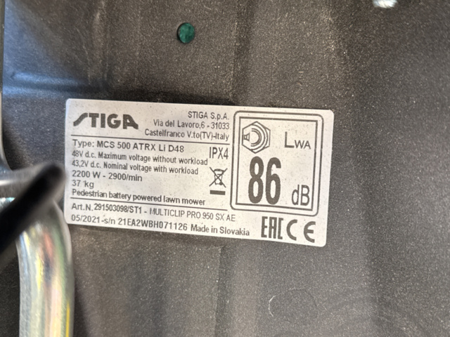 1239911-9 Stiga Multiclip Pro 950 SX AE Battery Powered Lawnmower with Multiclip function