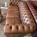 1250472-6 Chesterfield green and brown armchairs including small table