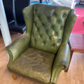 1250472-25 Chesterfield green and brown armchairs including small table