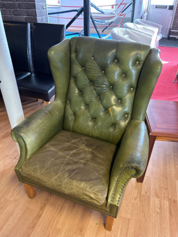 1250472-25 Chesterfield green and brown armchairs including small table