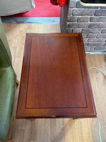 1250472-23 Chesterfield green and brown armchairs including small table