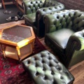 1250472-22 Chesterfield green and brown armchairs including small table