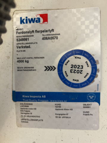 1235397-28 4-pelarlyft 4000 kg med frihjulslyft - Stenhöj 005300 430A -2006