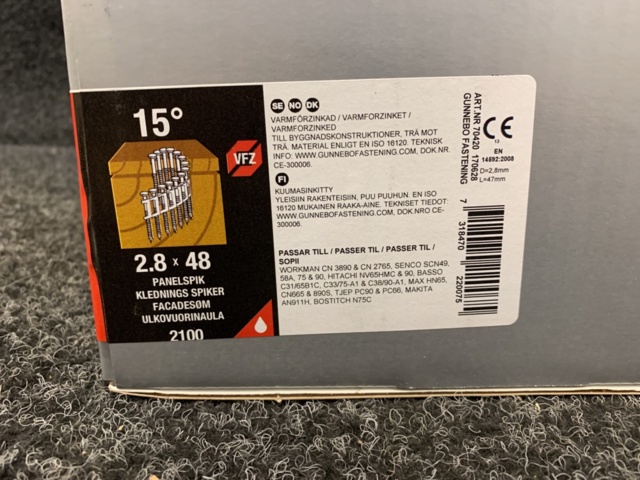 1275311-3 Panel nails 2.8x70 & 2.8x48, Gunnebo