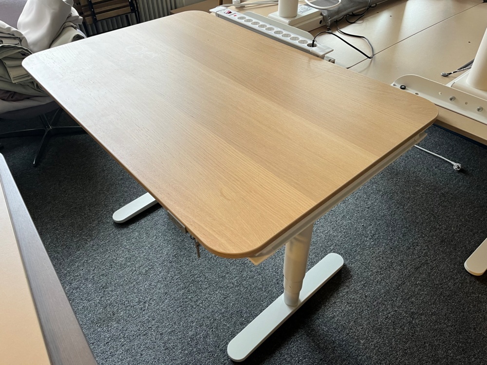BEKANT Sit/stand desk, white with oak colored top 120x80 cm
