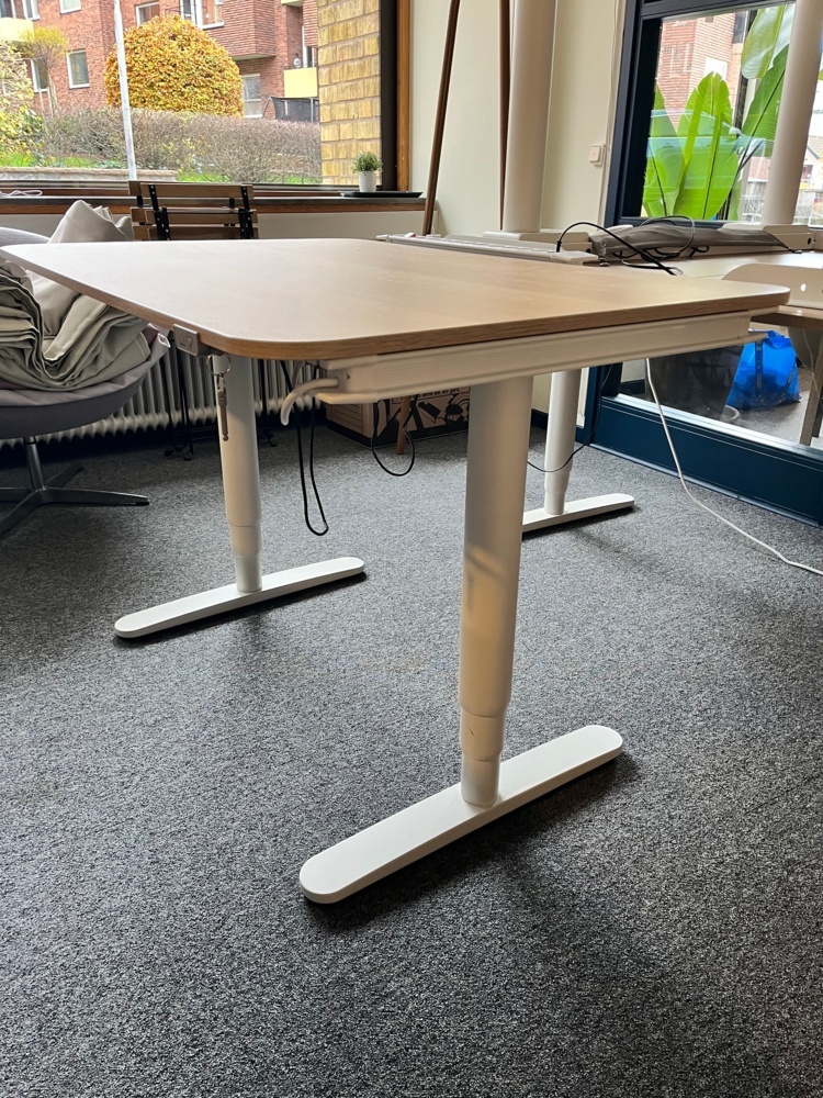 BEKANT Sit/stand desk, white with oak colored top 120x80 cm