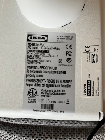 1277013-7 BEKANT Desk sit/stand, white with oak colored top 120x80 cm: