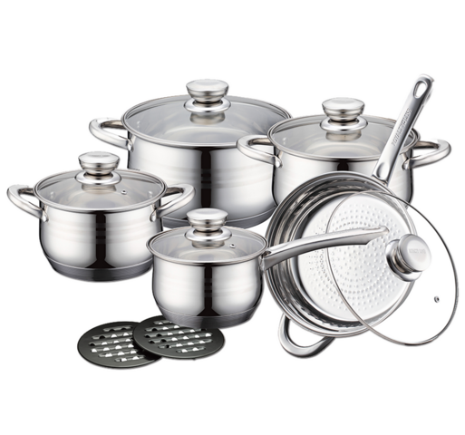 1276966-1 12-piece saucepan set with glass lid - Royalty Line