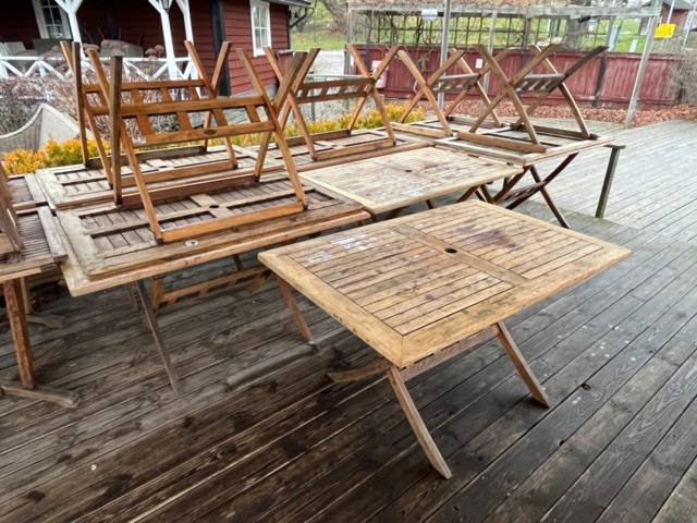 1255055-1 Teak table for outdoor dining, 12 pieces, Jutlandia