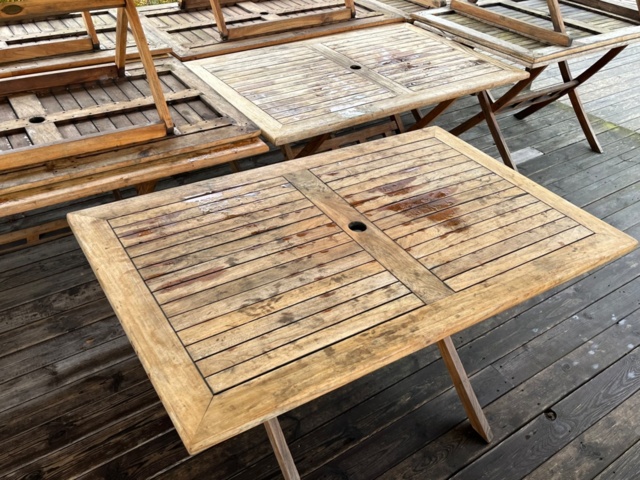 1255055-3 Teak table for outdoor dining, 12 pieces, Jutlandia