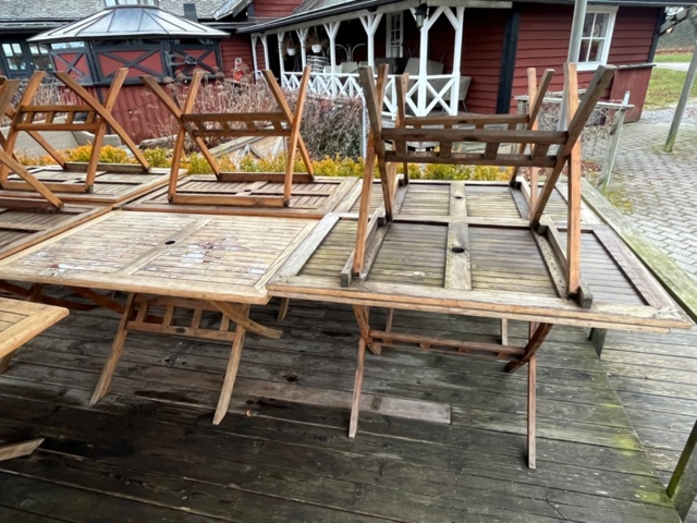 1255055-4 Teak table for outdoor dining, 12 pieces, Jutlandia