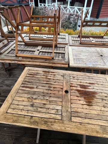 1255055-5 Teak table for outdoor dining, 12 pieces, Jutlandia