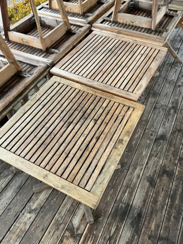 1255056-3 Teak table for outdoor dining, 10 pieces, Jutlandia