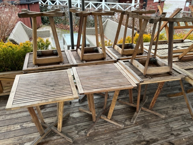 1255056-5 Teak table for outdoor dining, 10 pieces, Jutlandia