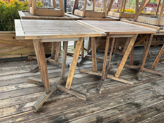 1255056-6 Teak table for outdoor dining, 10 pieces, Jutlandia