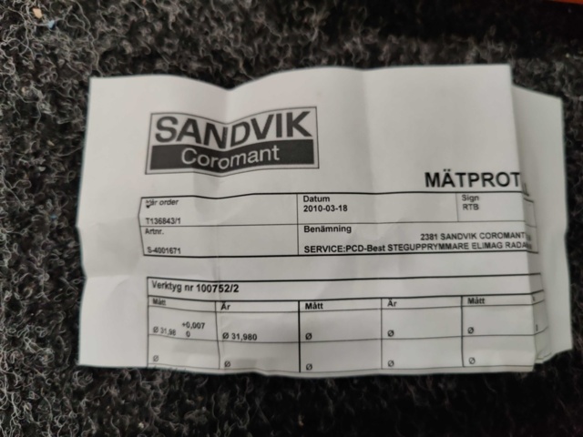 1279724-22 Cutting tools Mapal and Sandvik