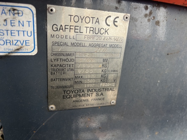 1245150-10 Electric forklift Toyota FBM 20 -1997