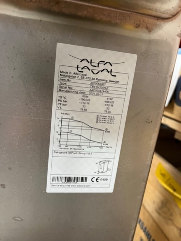 1290801-7 Ny lödd plattvärmeväxlare vänster - Alfa Laval CB410-230H-F