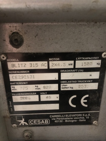 1137682-14 Electric truck Cesab Blitz 315 AC 2006