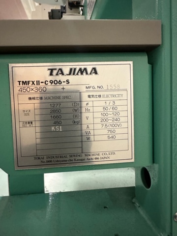 1284837-7 Embroidery machine Tajima TMFX II - C906-S