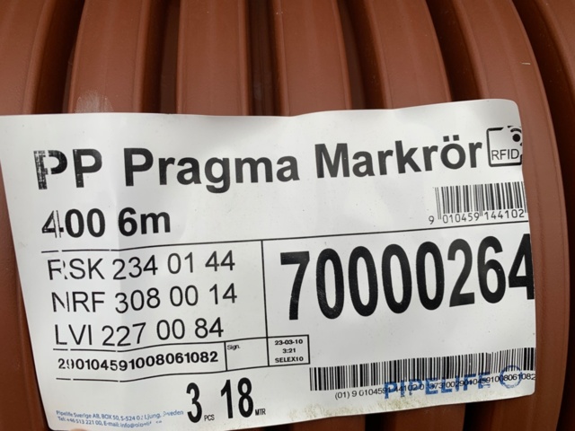 1097487-4 3 st Markrör Pipelife PP Pragma 400, 6m