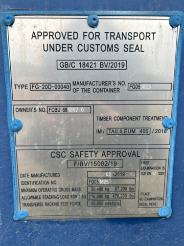 1225926-3 Container 20 fot med innehåll -2019