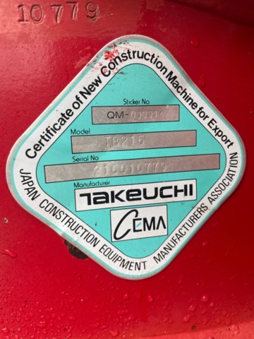 1316340-16 Crawler excavator Takeuchi TB 216