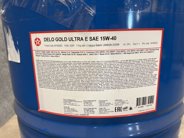1327627-3 Engine oil Delo gold ultra E SAE 15W-40 208L