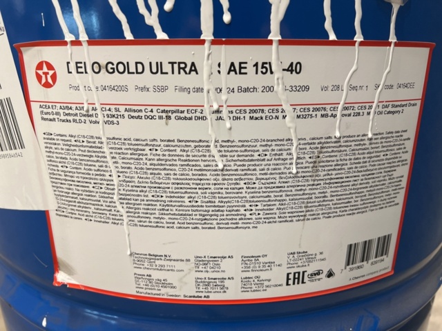 1327627-4 Engine oil Delo gold ultra E SAE 15W-40 208L