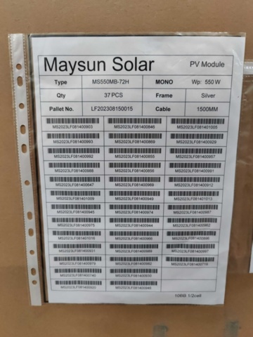 1325105-23 37 st Solpaneler Maysun Solar MS550MB-72H 550W Silver