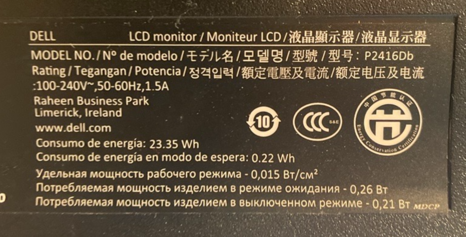 1304496-2 LCD Monitor, Dell, P2416Db