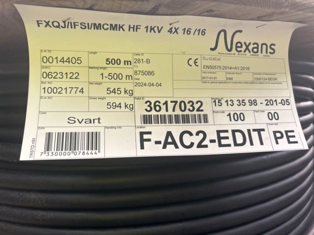 1268116-3 Kabelrulle 500m - Nexans FXQJ/IFSI/MCMK HF 1KV 4X16/16