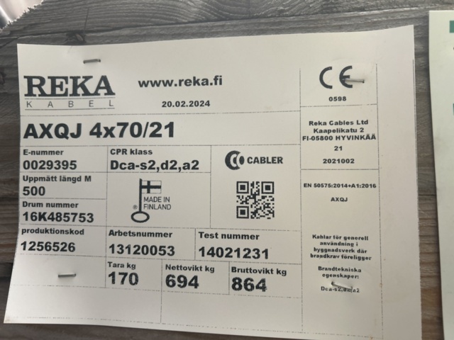 1268119-5 Kabelrullar 2st 500m/st - Reka AXQJ 4x70/21