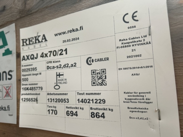 1268119-9 Kabelrullar 2st 500m/st - Reka AXQJ 4x70/21