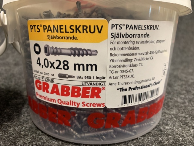 1339275-2 2 pcs Packs panel screw 4x28mm, Grabber