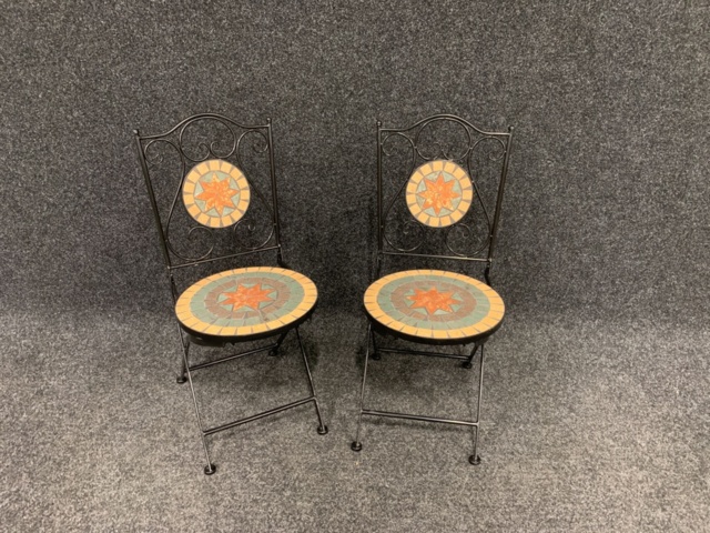 1341616-1 2 pcs Garden chairs metal/mosaic