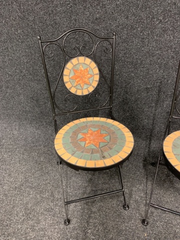 1341616-3 2 pcs Garden chairs metal/mosaic