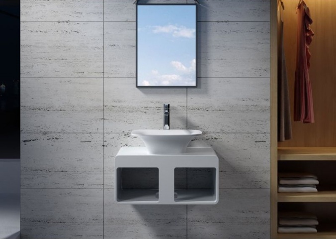 1342140-1 Wall-mounted Polystone Washbasin base, glossy white finish K54-BLANK 68X48X32cm