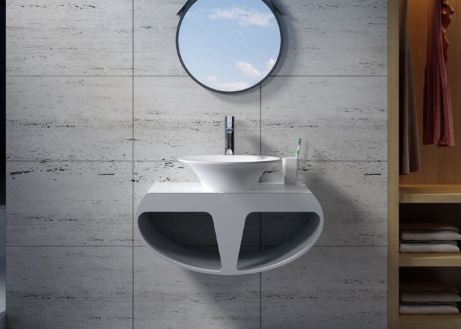 1342143-1 Wall-mounted Polystone Washbasin base, matt white finish K55-MATT 80X48X35cm