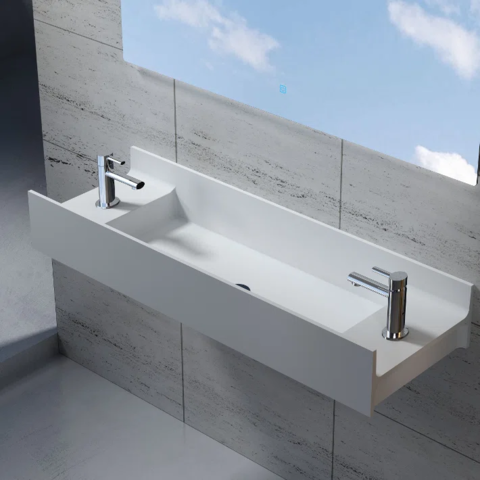 1342150-2 Wall-mounted Basin Polystone Rectangular, glossy white finish V65-BLANK 120X40X16cm