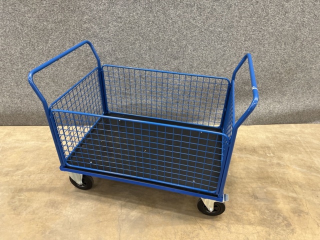 1342437-3 Platform trolley TRANSFER 4 mesh sides, 1200x800 mm, 500 kg, solid rubber wheels, with brake