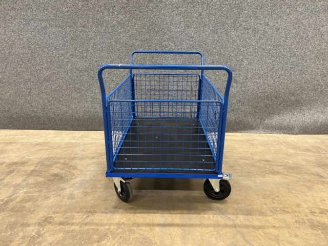 1342437-4 Platform trolley TRANSFER 4 mesh sides, 1200x800 mm, 500 kg, solid rubber wheels, with brake